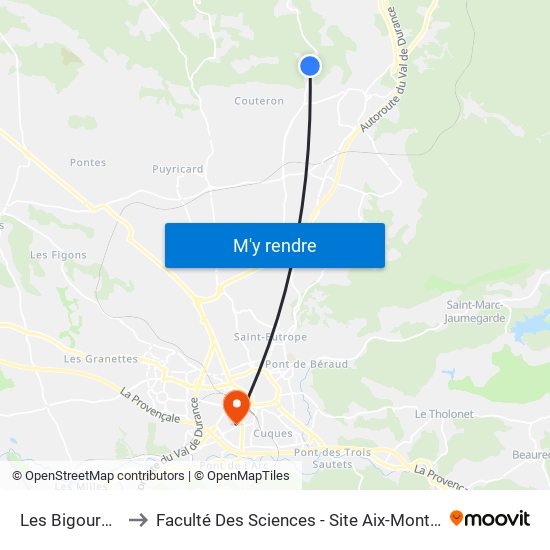 Les Bigourdins to Faculté Des Sciences - Site Aix-Montperrin map