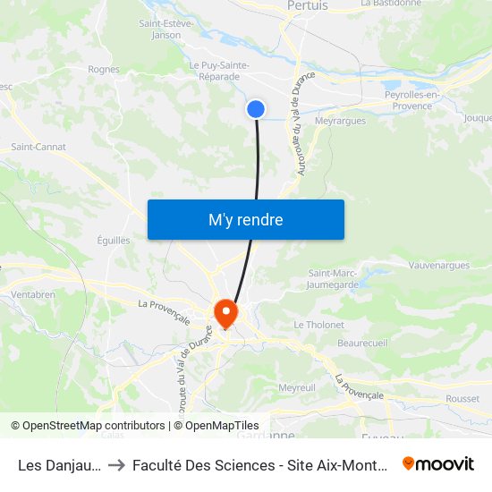 Les Danjauds to Faculté Des Sciences - Site Aix-Montperrin map