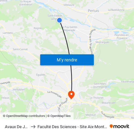 Avaux De Jean to Faculté Des Sciences - Site Aix-Montperrin map