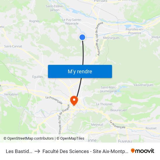 Les Bastides to Faculté Des Sciences - Site Aix-Montperrin map