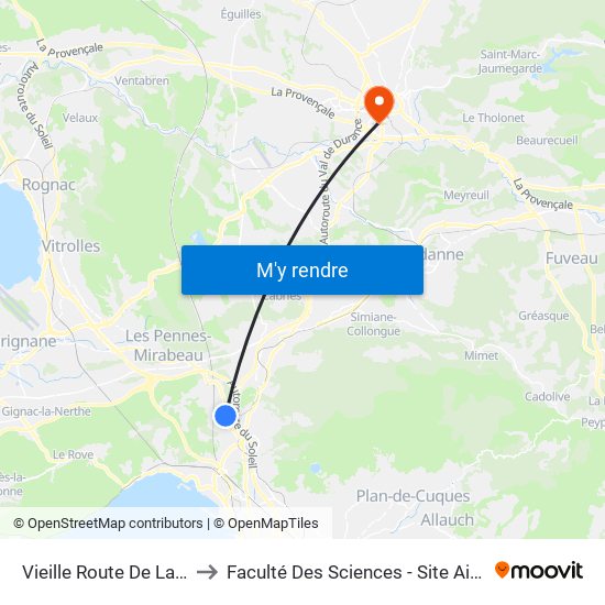 Vieille Route De La Gavotte to Faculté Des Sciences - Site Aix-Montperrin map