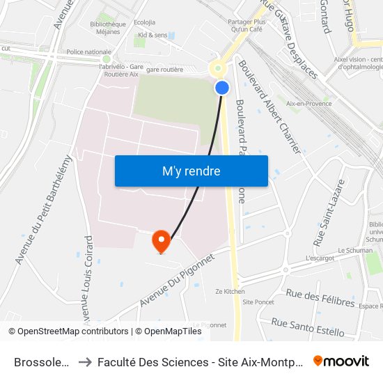 Brossolette to Faculté Des Sciences - Site Aix-Montperrin map