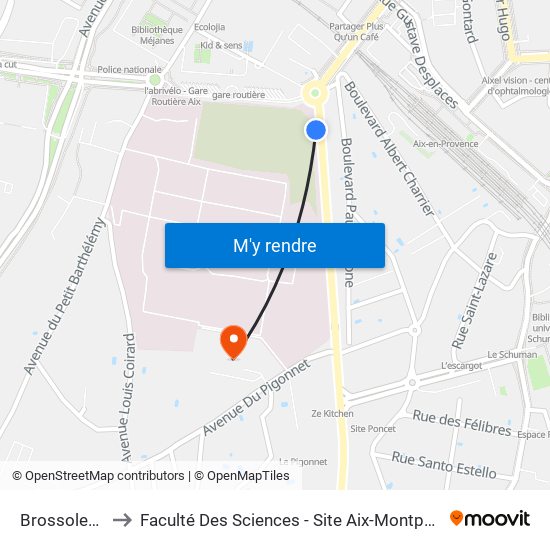 Brossolette to Faculté Des Sciences - Site Aix-Montperrin map