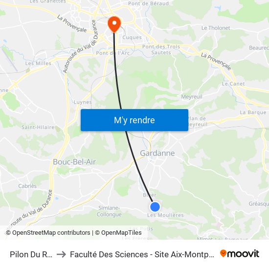 Pilon Du Roy to Faculté Des Sciences - Site Aix-Montperrin map