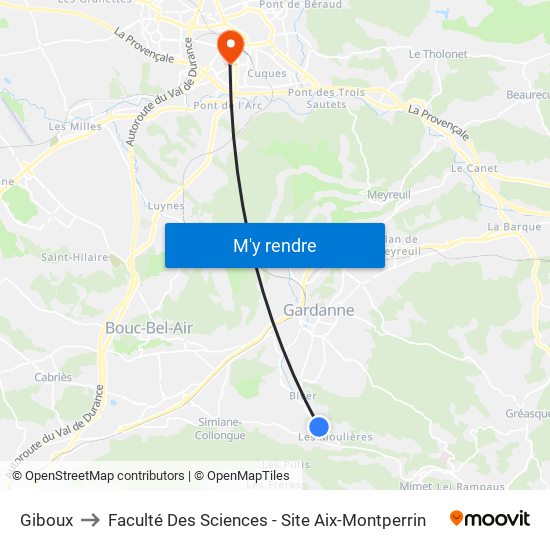 Giboux to Faculté Des Sciences - Site Aix-Montperrin map