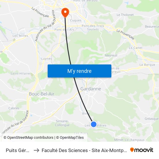 Puits Gérard to Faculté Des Sciences - Site Aix-Montperrin map