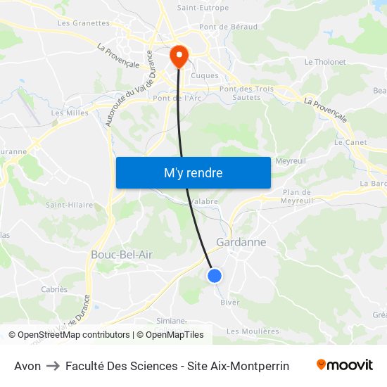 Avon to Faculté Des Sciences - Site Aix-Montperrin map