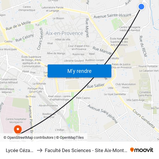 Lycée Cézanne to Faculté Des Sciences - Site Aix-Montperrin map