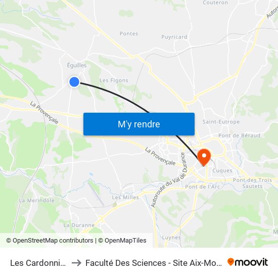 Les Cardonnières to Faculté Des Sciences - Site Aix-Montperrin map