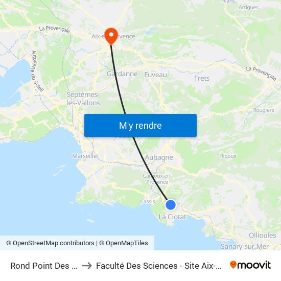 Rond Point Des Voiles to Faculté Des Sciences - Site Aix-Montperrin map