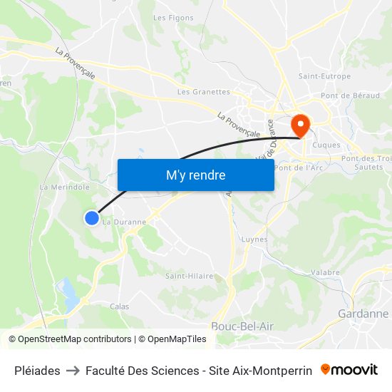 Pléiades to Faculté Des Sciences - Site Aix-Montperrin map