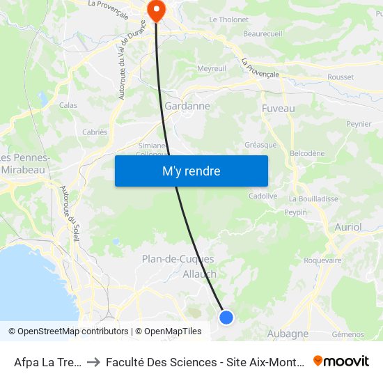 Afpa La Treille to Faculté Des Sciences - Site Aix-Montperrin map