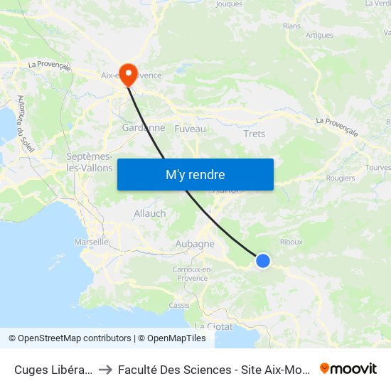 Cuges Libération to Faculté Des Sciences - Site Aix-Montperrin map