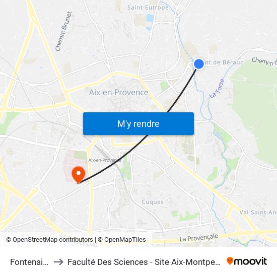 Fontenaille to Faculté Des Sciences - Site Aix-Montperrin map