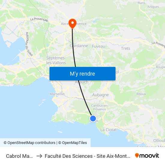 Cabrol Marne to Faculté Des Sciences - Site Aix-Montperrin map