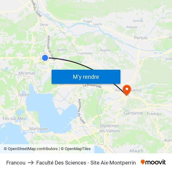 Francou to Faculté Des Sciences - Site Aix-Montperrin map