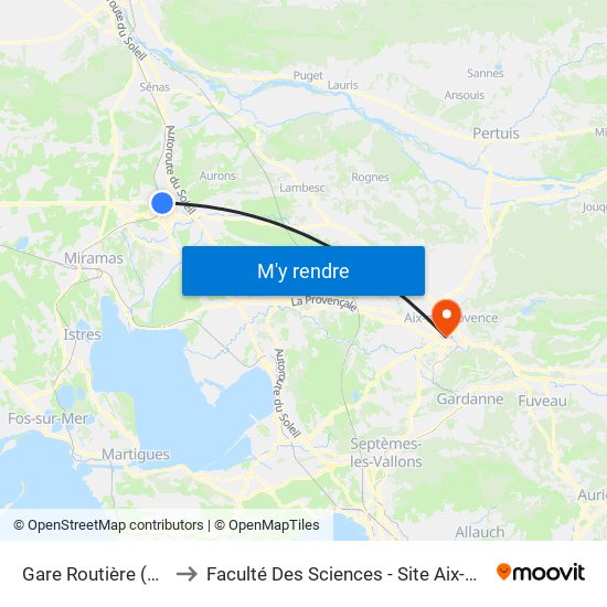 Gare Routière (P.E.M.) to Faculté Des Sciences - Site Aix-Montperrin map
