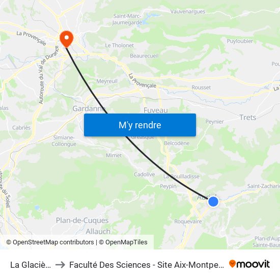 La Glacière to Faculté Des Sciences - Site Aix-Montperrin map