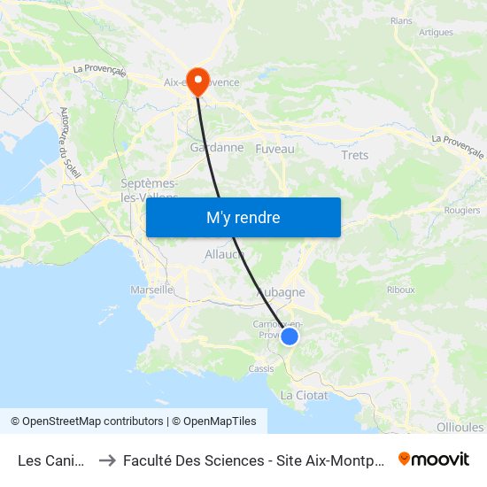 Les Caniers to Faculté Des Sciences - Site Aix-Montperrin map