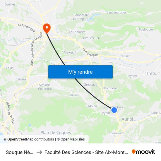 Souque Nègre to Faculté Des Sciences - Site Aix-Montperrin map