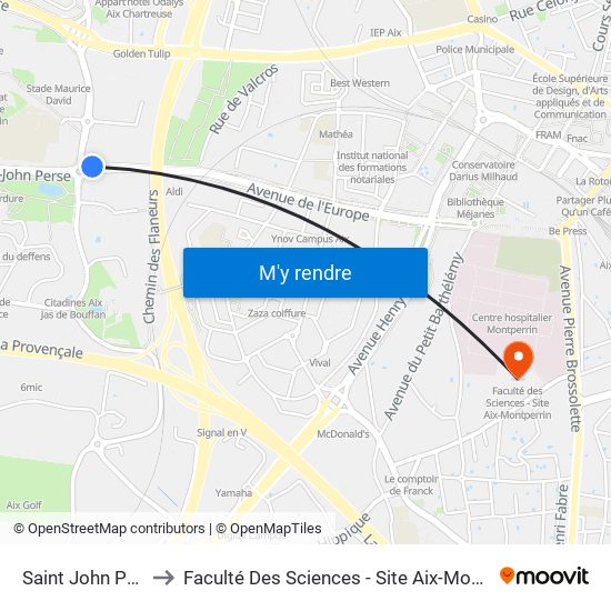 Saint John Perse to Faculté Des Sciences - Site Aix-Montperrin map