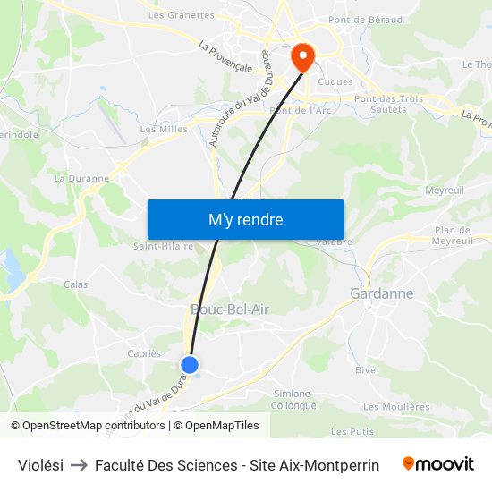 Violési to Faculté Des Sciences - Site Aix-Montperrin map