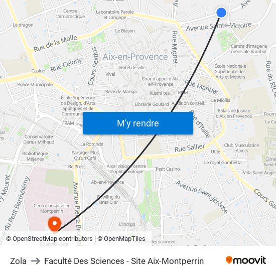 Zola to Faculté Des Sciences - Site Aix-Montperrin map