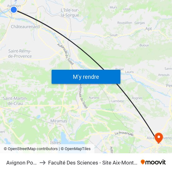 Avignon Poste to Faculté Des Sciences - Site Aix-Montperrin map