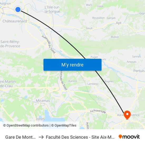 Gare De Montfavet to Faculté Des Sciences - Site Aix-Montperrin map