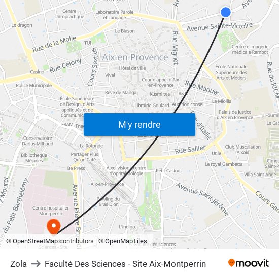 Zola to Faculté Des Sciences - Site Aix-Montperrin map