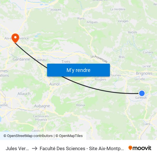 Jules Verne to Faculté Des Sciences - Site Aix-Montperrin map