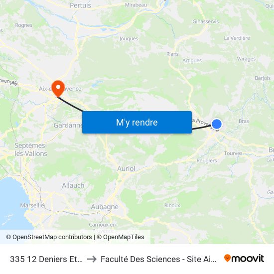 335 12 Deniers Et Auvière to Faculté Des Sciences - Site Aix-Montperrin map