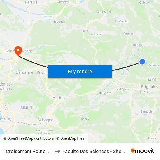Croisement Route De Correns to Faculté Des Sciences - Site Aix-Montperrin map