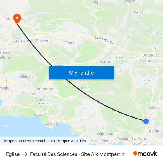 Eglise to Faculté Des Sciences - Site Aix-Montperrin map