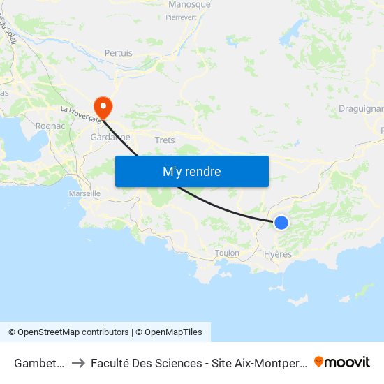 Gambetta to Faculté Des Sciences - Site Aix-Montperrin map