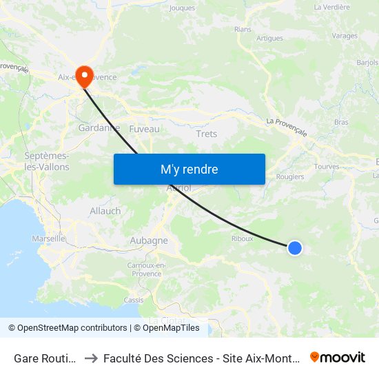 Gare Routiere to Faculté Des Sciences - Site Aix-Montperrin map