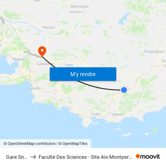 Gare Sncf to Faculté Des Sciences - Site Aix-Montperrin map