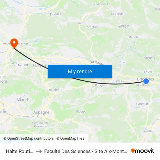 Halte Routiere to Faculté Des Sciences - Site Aix-Montperrin map