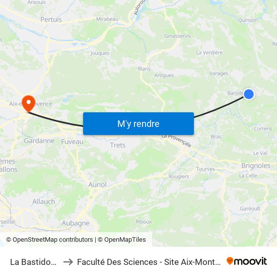 La Bastidonne to Faculté Des Sciences - Site Aix-Montperrin map