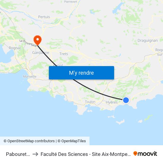 Pabourette to Faculté Des Sciences - Site Aix-Montperrin map