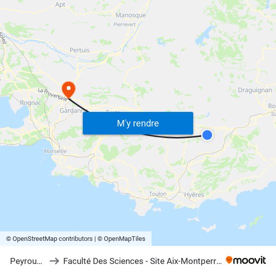 Peyrouas to Faculté Des Sciences - Site Aix-Montperrin map