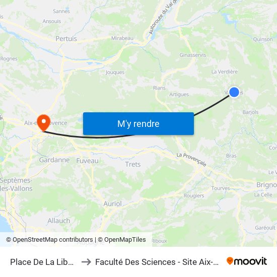 Place De La Liberation to Faculté Des Sciences - Site Aix-Montperrin map