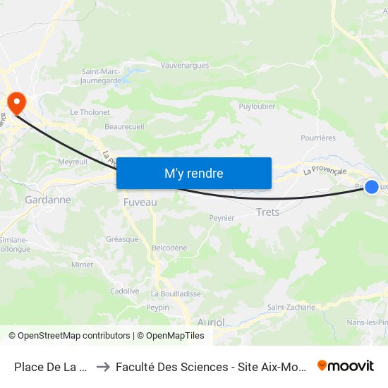 Place De La Paix to Faculté Des Sciences - Site Aix-Montperrin map