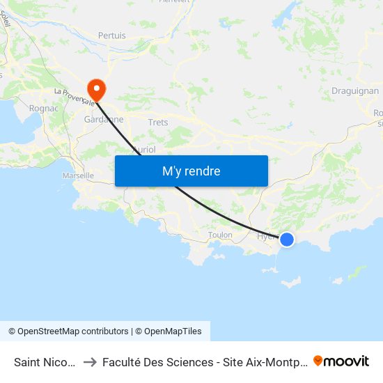 Saint Nicolas to Faculté Des Sciences - Site Aix-Montperrin map