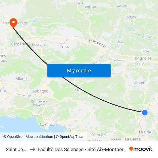 Saint Jean to Faculté Des Sciences - Site Aix-Montperrin map