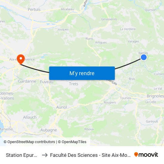 Station Epuration to Faculté Des Sciences - Site Aix-Montperrin map