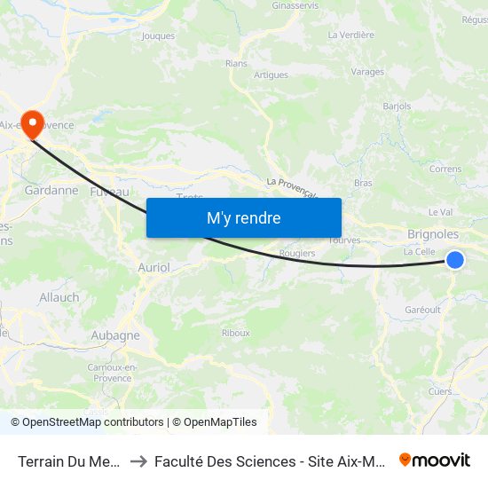 Terrain Du Menage to Faculté Des Sciences - Site Aix-Montperrin map