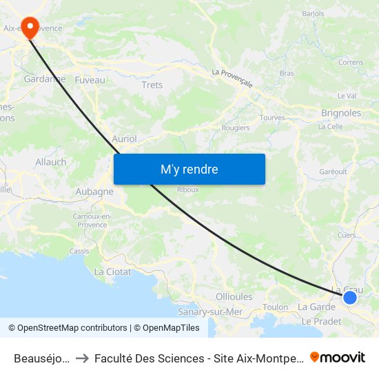 Beauséjour to Faculté Des Sciences - Site Aix-Montperrin map