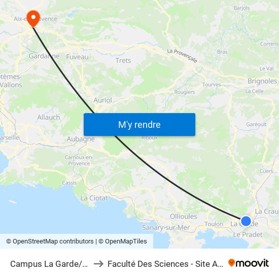 Campus La Garde/La Valette to Faculté Des Sciences - Site Aix-Montperrin map