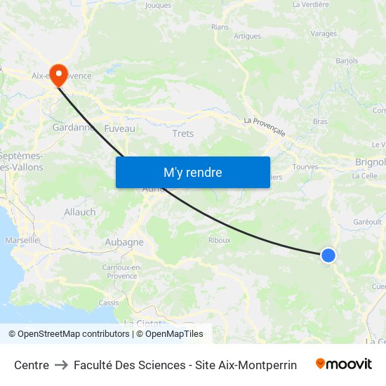 Centre to Faculté Des Sciences - Site Aix-Montperrin map